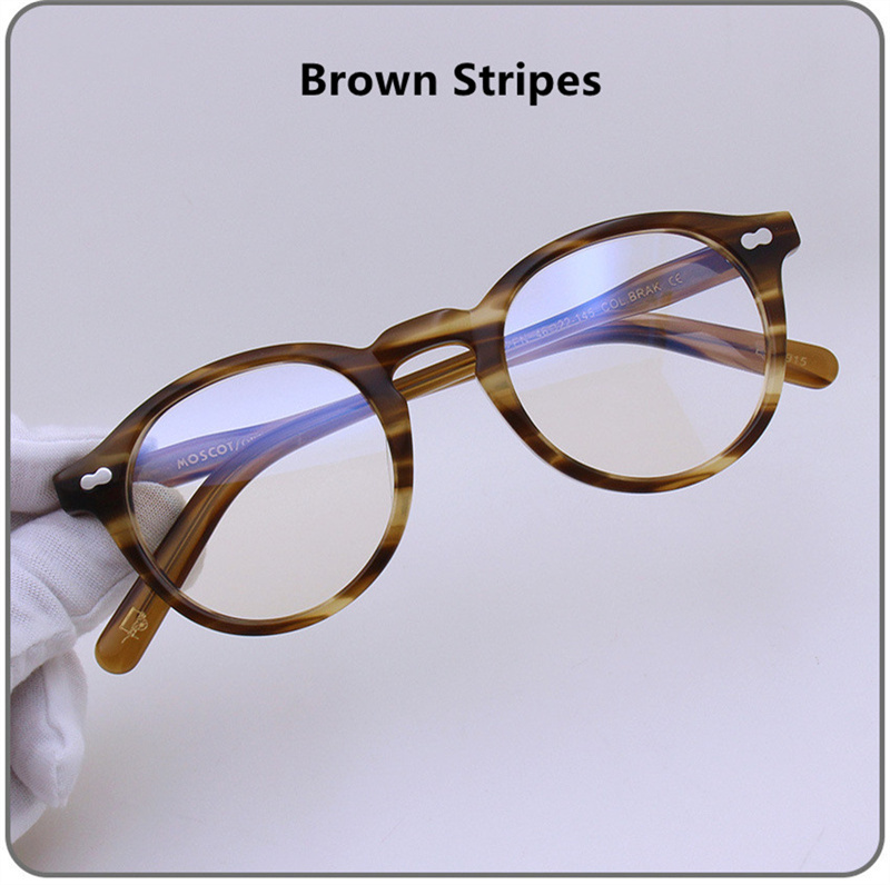 TOP Grade Japanese Retro Anti Blue Round Glasses MILTZEN Myopia Men Frame and Women Eyeglasses Prescription Eyewear: Brown Stripes