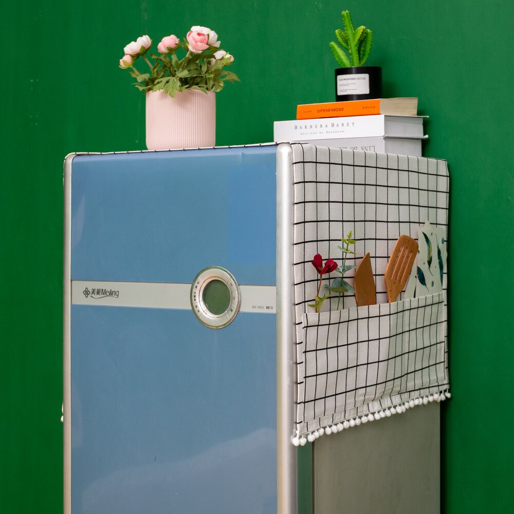 Dust Cover Geometric Refrigerator Cover Single Door Fridge Towel Drum Washing Machine Cover Towel Kitchen Accessories: 55X130cm White