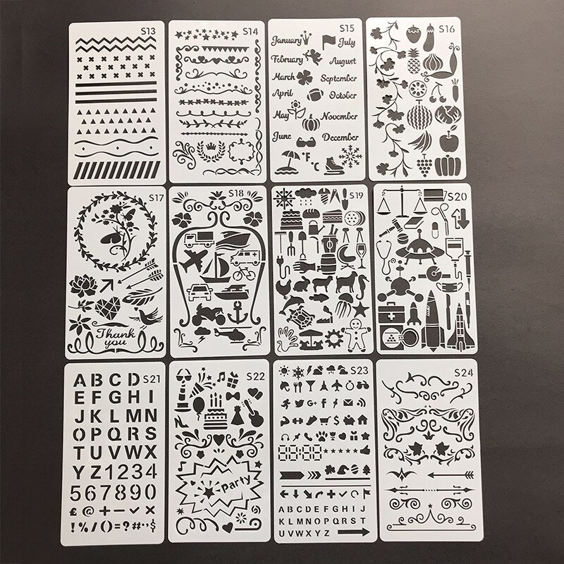 24Pcs Hollow Tekening Sjabloon Journal Stencil Set A6 Plastic Planner Diy Dagboek Decor Craft Briefpapier School Kantoorbenodigdheden