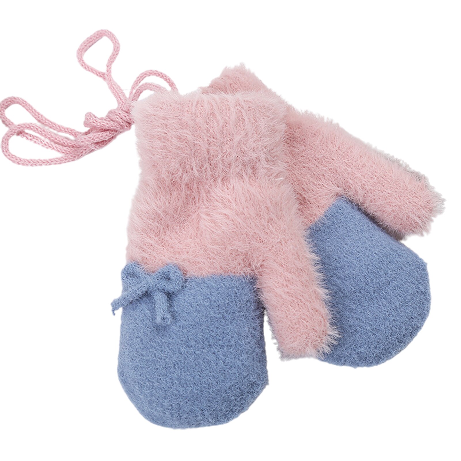 1 Paar Handig Comfortabele Praktische Stijlvolle Winter Kinderen Warme Handschoenen Gebreide Thicken Color Patched Boog Wanten