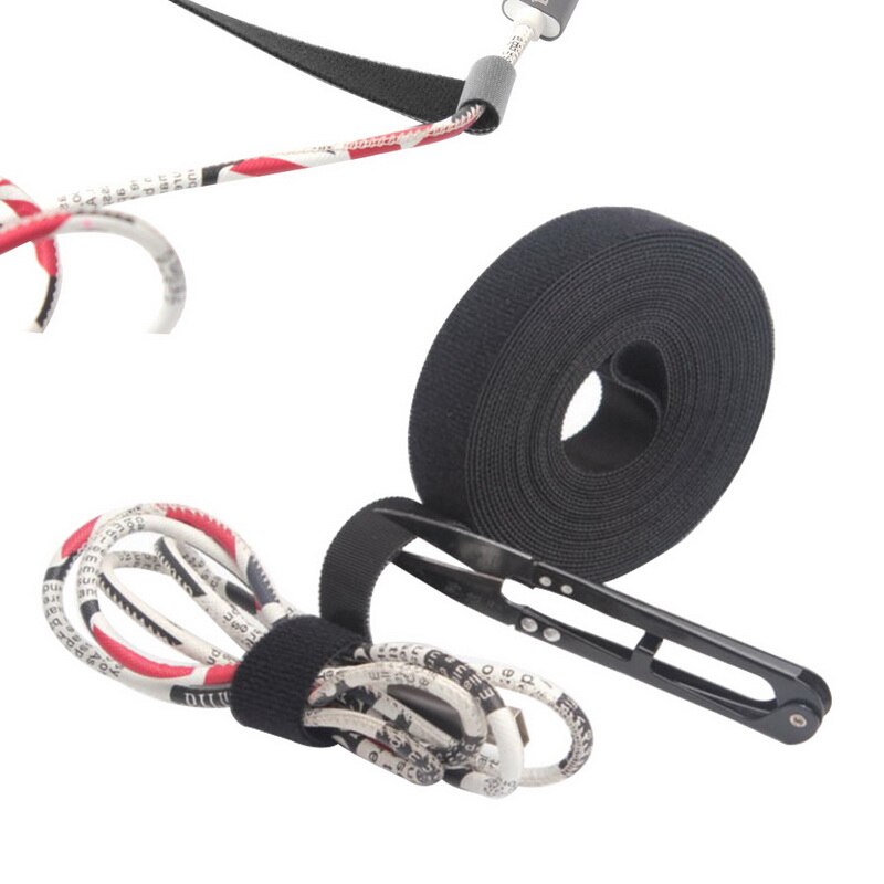 1pc Nylon Network Doublesided Back To Back Cable Organizer Tape For Desktop Computer Free Length Power Wire Home Office Storage: black / 5 M