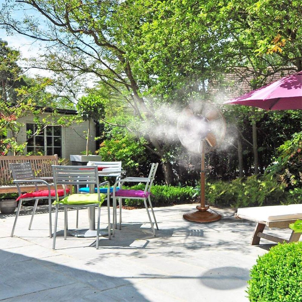 Water Misting Fan Ring System with 12V Self Priming Pump for Cafe Restaurant Outdoor Sprayer Misting