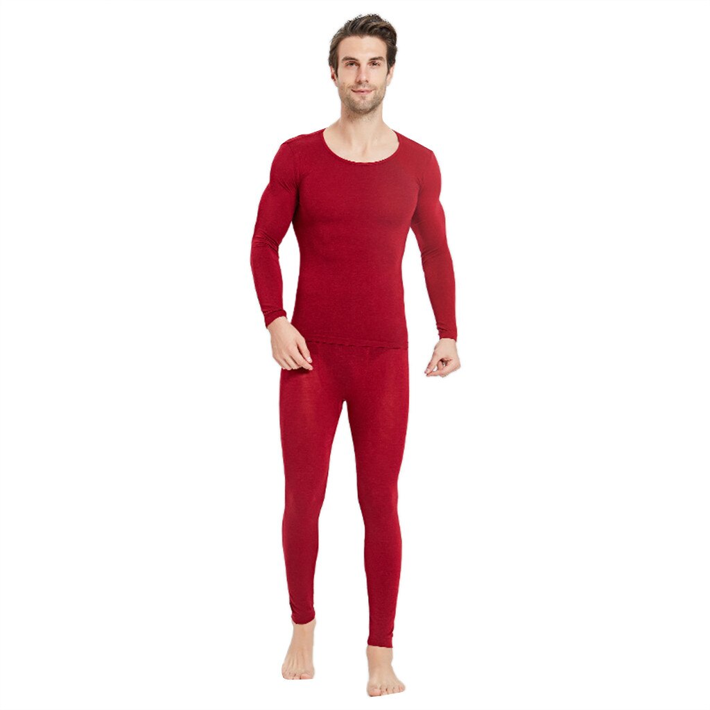 Mænds vintervarme undertøjssæt termoundertøjssæt til mænd indvendig (top & bund ) 3 sekunder termotøj one size: Rød