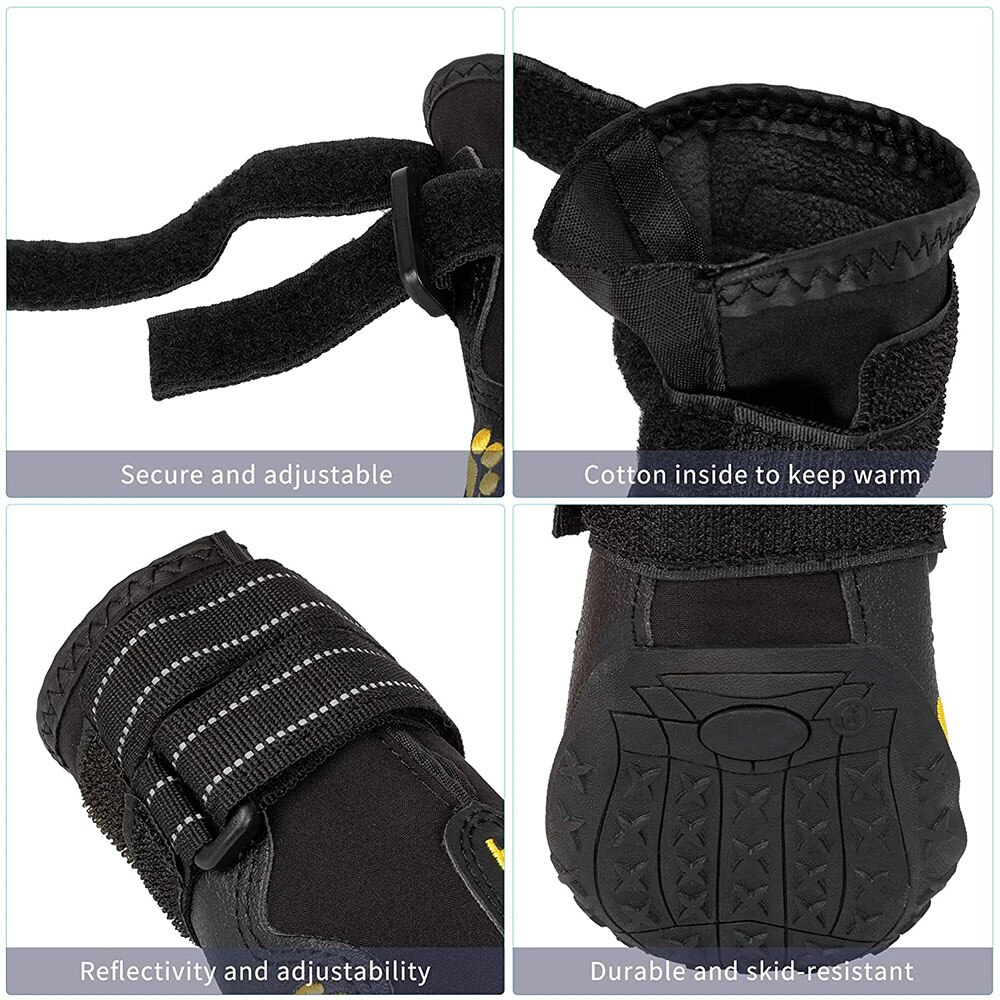 Zapatos reflectantes impermeables para perro, botas cálidas para nieve y lluvia, botines antideslizantes para mascotas, calzado para perros medianos y grandes, 4 unids/set por Set