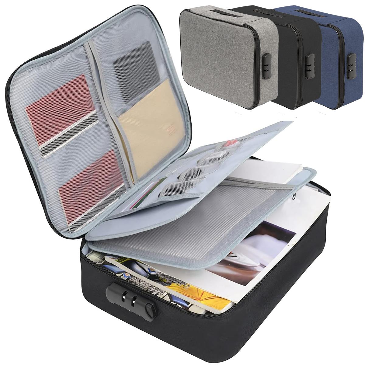 Document briefcase, 3-layer lockable storage bag, men's women's bag, wallet, passport, home security function storage box.-zmt