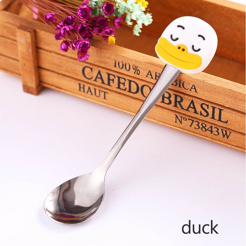 Cuchara infantil de dibujos animados portátil de acero inoxidable, cucharas de café, té, accesorios para cubiertos de bebé, accesorios de cocina, 2 uds.: duck