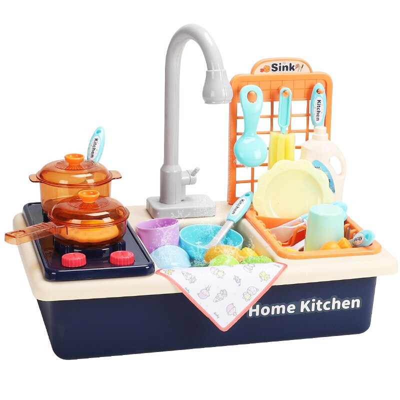 Pretend Play Kitchen Toys with Electric Water Wash Basin Kit for Children Kids Plastic Simulation Electric Dishwasher Sink