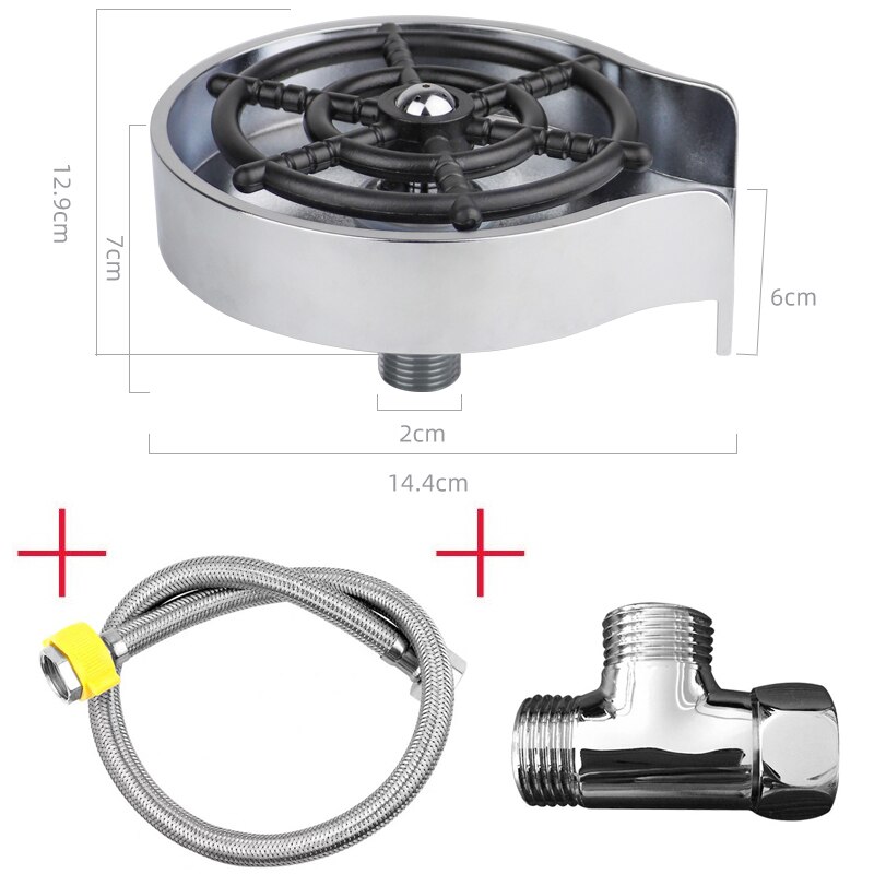 Rinser Automatic Glass Cup Washer High Pressure Bar Kitchen Beer Milk Tea Cup Cleaner Sink Accessories: Silver Set