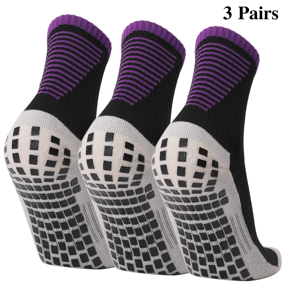 Antideslizante calcetines de fútbol equipo calcetines deportivos exterior Fitness transpirable de secado rápido calcetines resistente al desgaste calcetines Anti-skid calcetín: 3 pair Purple