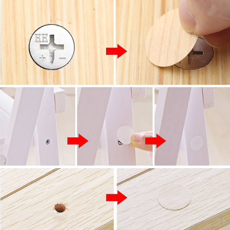 Lámina de PVC autoadhesiva para decoración de muebles, láminas de 21mm, tapas para cubrir tornillos, pegatinas, artesanía de madera, ornamento de armario de escritorio, 54 Uds./hoja