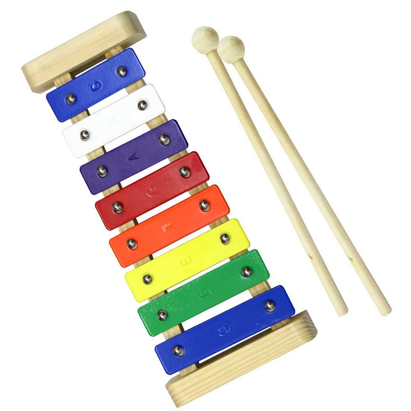 -Wooden 8-Key Xylophone for Kids Accurately Tuned Glockenspiel Colorful Keys with Engraved Notes