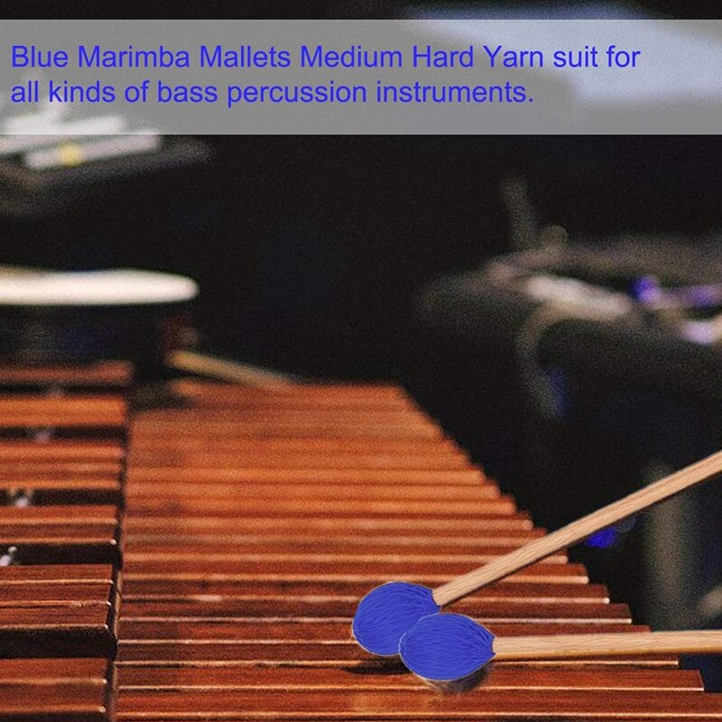 BQLZR 2 Paar Marimba Mallets 34mm Blauw Hard Garen Hoofd 16.54 Inches voor Muziek Liefhebbers