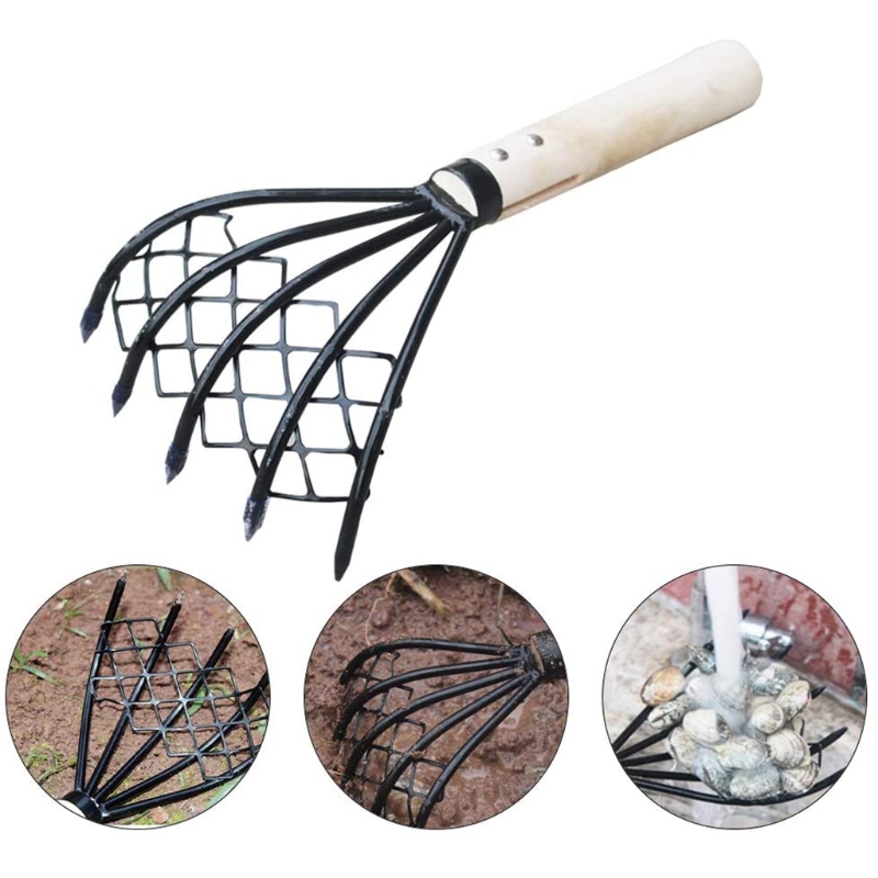 29EF Super Practical Compact 15 Inch Long Handled Shell Clam Digger Accessories High Carbon Steel Clamming Claws