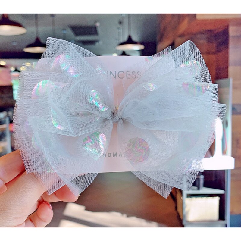 Balleenshiny Pailletten Dot Mesh Kinderen Grote Boog Kroon Haarspeld Prinses Baby Meisje Hoofddeksels Accessoires Baby Kids Hair Clips: T3