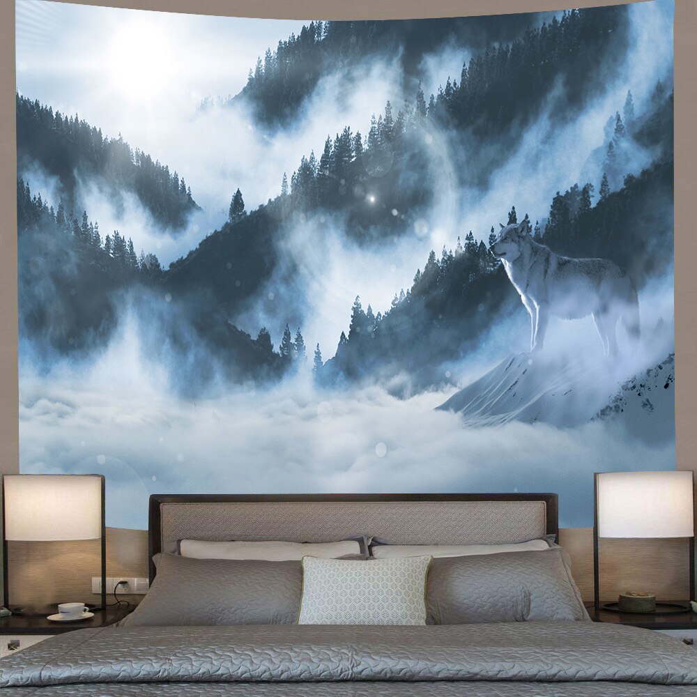 Simsant wolf and forest tapestry animal jungle art vägghängande gobelänger för vardagsrum sovrum sovsal hem filt dekor: 2 tgtlsay 25