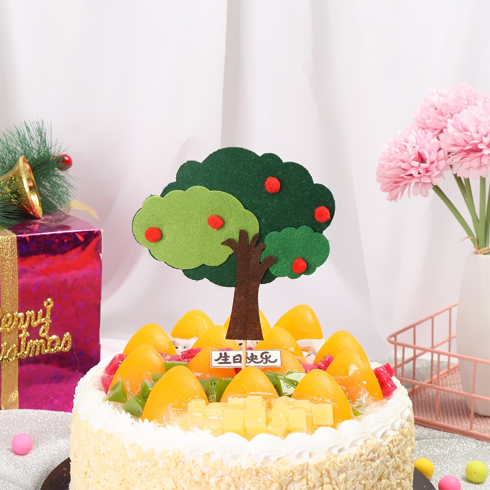 1PC Cartoon Animal Forest Trees Cake Toppers Soft Pottery Picks Cute Safari Jungle Animal DIY Craft Birthday Cake Decor
