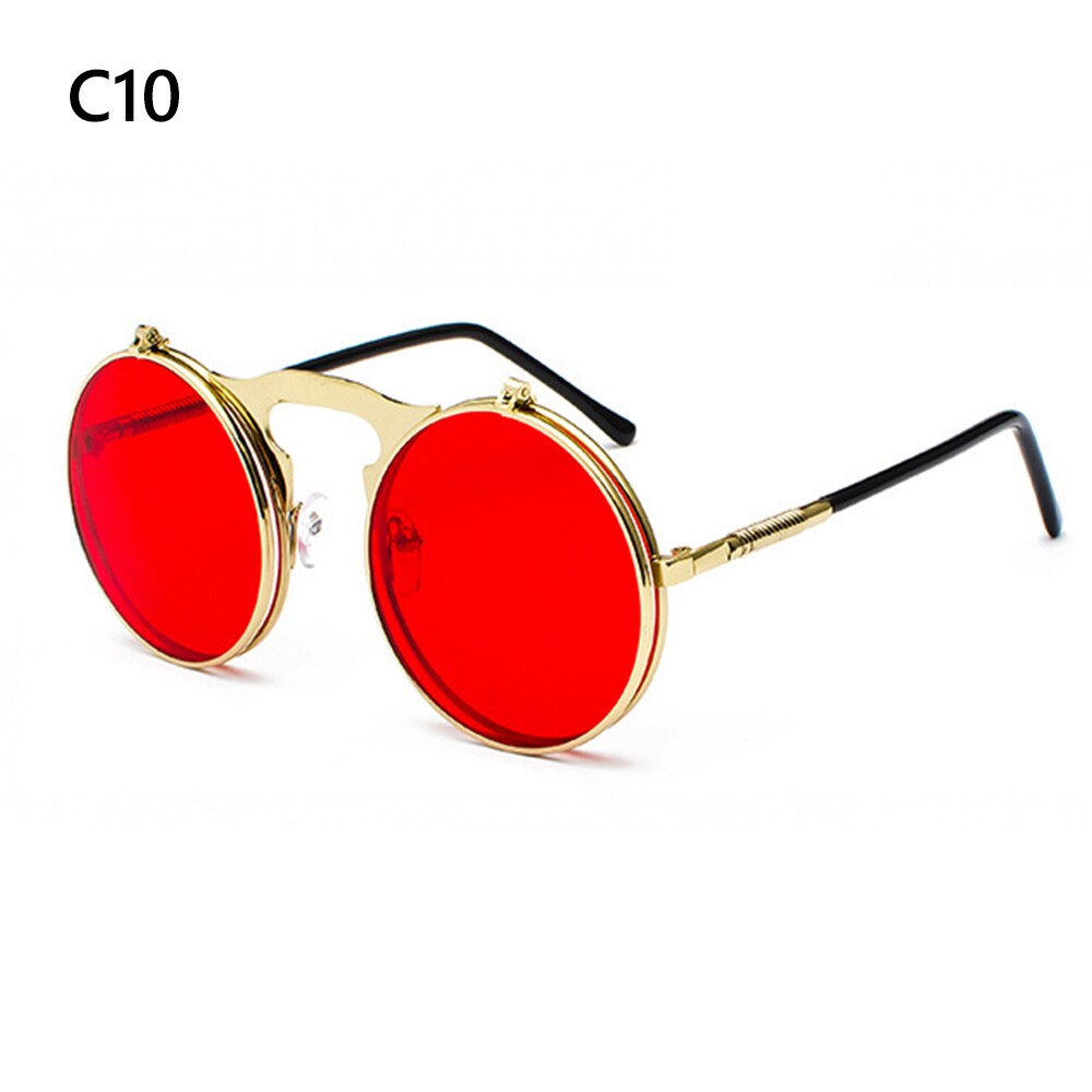 1 PC Vintage Punk Round Flip Up Sunglasses for Men Women Steampunk Driving Sunglasses Summer UV Protection Eyewear: 10