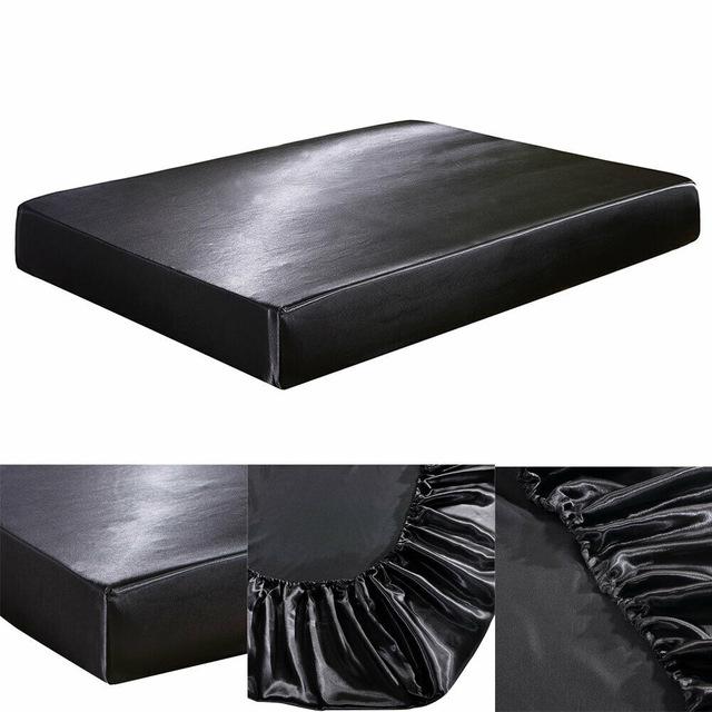 Satin silke seng monteret ark elastiske lagner polyester og bomuld enkelt tvilling fuld dronning konge: 6