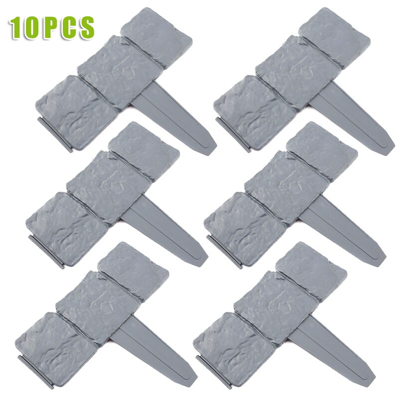 Plastic T-Shape Lawn Boarder Fence Cobbled Stone Effect Hammer-In Lawn Garden Edging DC156