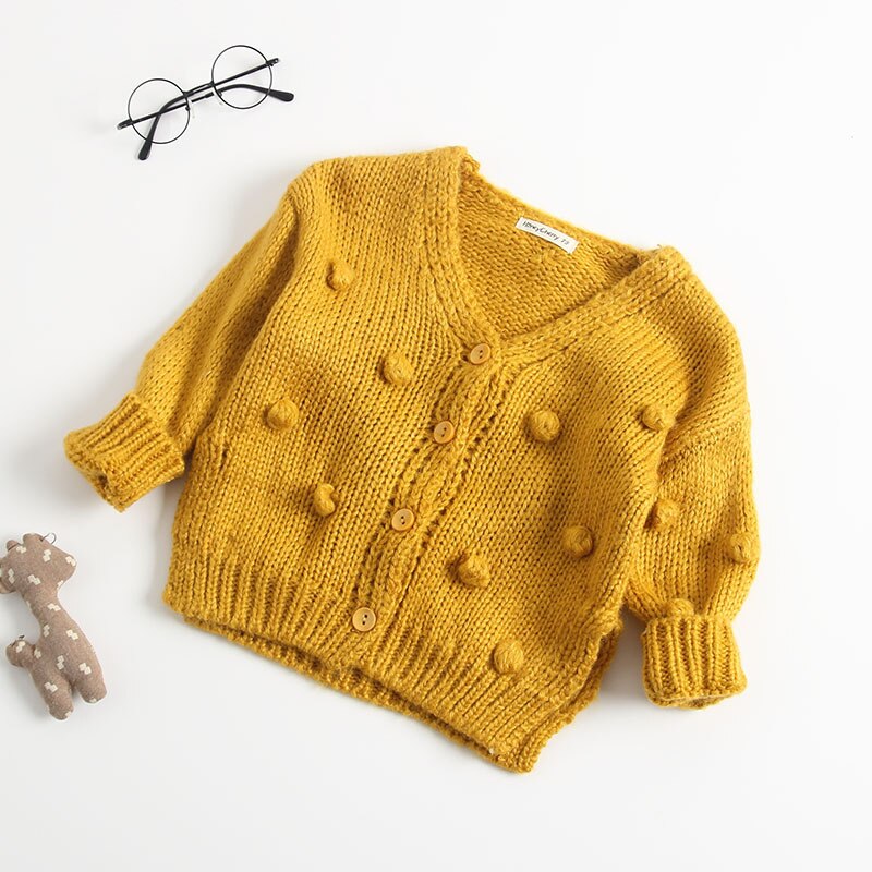 Meisjes Trui Wollen Jas voor Meisjes Pom Pom Decor Vest voor een Meisje Herfst Winter Baby Meisje Trui Jas: Geel / 12m