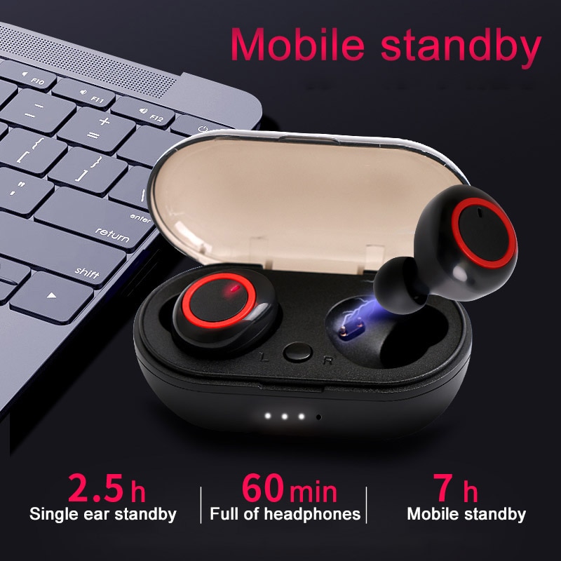 Auricolari Bluetooth 5.0 Wireless tated cuffie Stereo Bluetooth HiFi Gamer Sport auricolare con scatola di ricarica