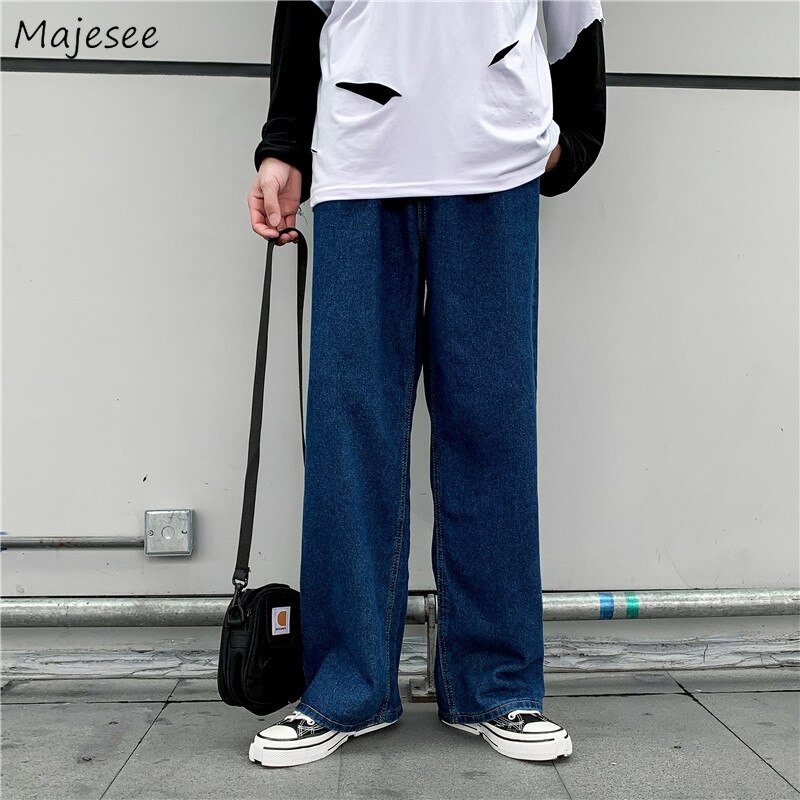 Jeans Hommes Denim D'été Mince Baggy Uni Simple Rétro Lâche Loisirs Grande Taille 3XL Style CORÉEN Lavé Haute Rue Tendance à Jambes Larges