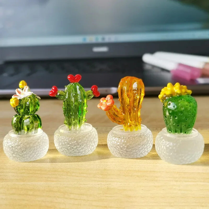 Mini figuritas de Cactus para decoración de escritorio, estatua suculenta, planta de bonsái en maceta, micropaisaje