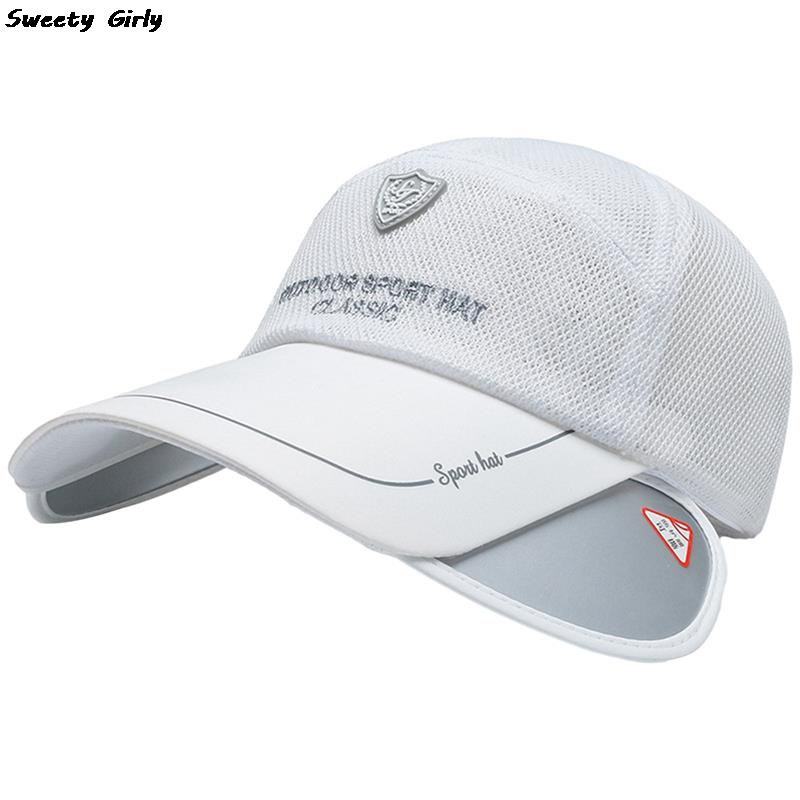 Retractable brim sports caps korean style cycling sun hat breathable baseball cap women's outdoor golf fishing hats new: Gray