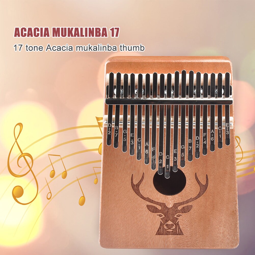 17-Key Kalimba Wood Thumb Piano Set, Mbira Body Instrument, Mahogany, Deer Head Luxury Set, Suitable For Beginners