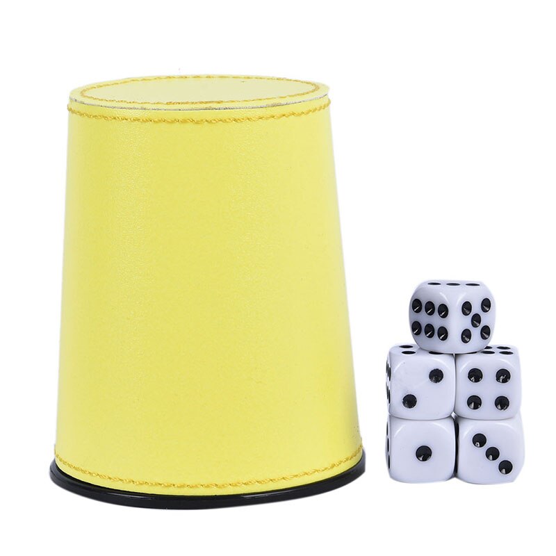 Pu Leer Flanel Dobbelbeker Bar Ktv Entertainment Dobbelstenen Cup Met 5Pcs Dices: YELLOW