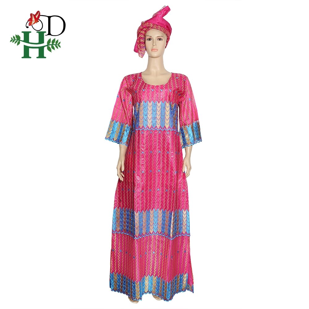 H&amp;D beaded ankara dresses for women dashiki bazin riche maxi dress lace dresses with head wrap robe africaine femme grand taille
