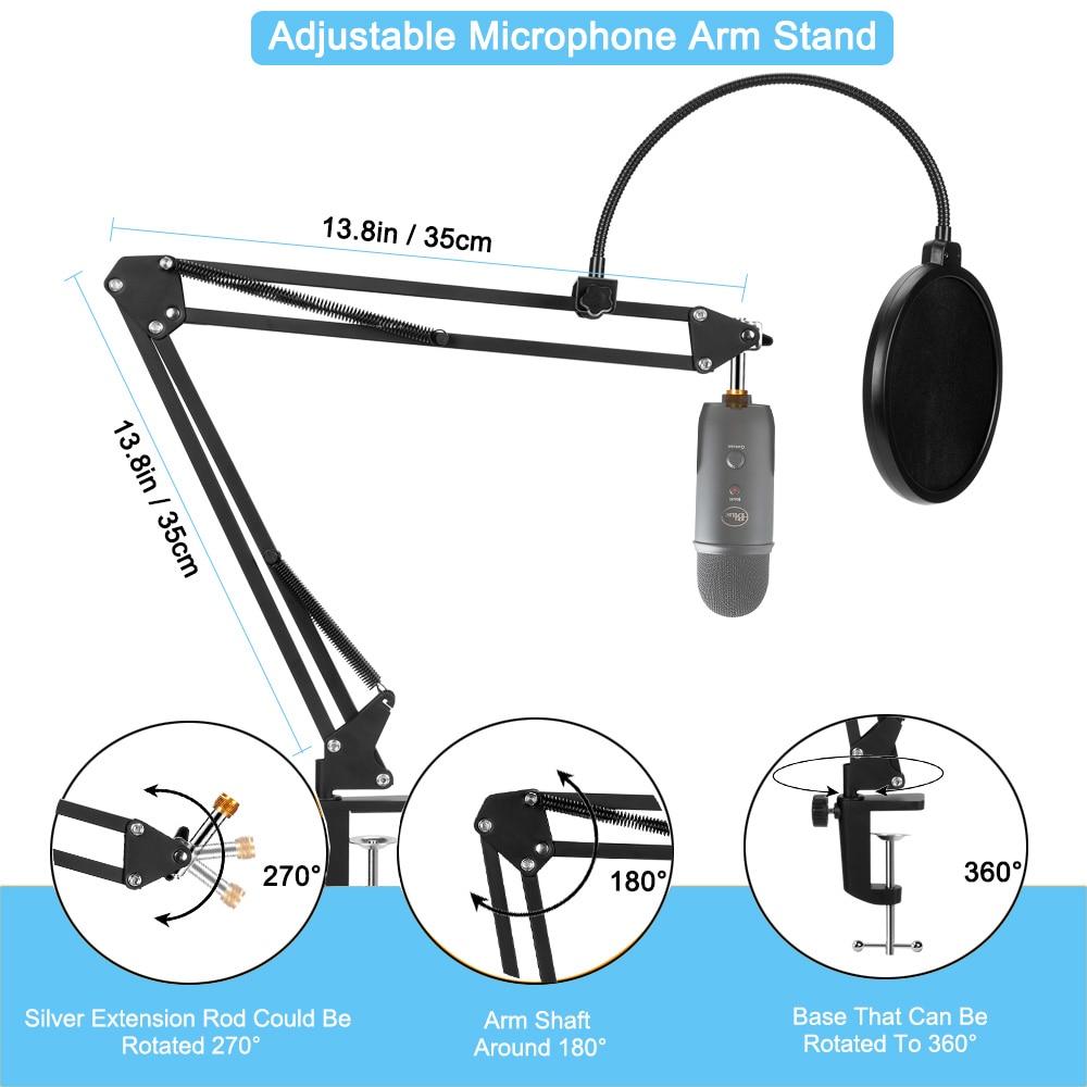 GEVO Microphone Stand With Microphone Windscreen and Dual Layered Pop