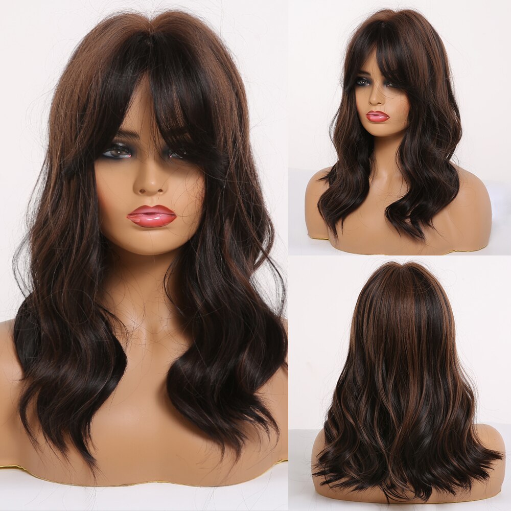 Pelucas de pelo sintético ALAN EATON, color negro, marrón, gris, ondas de agua medianas para mujeres negras, pelucas de parte media, fibra resistente al calor: lc250-2