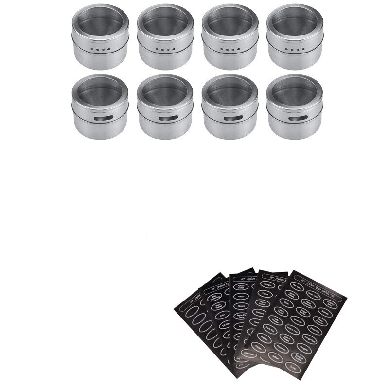 Magnetic Stainless Steel Spice Jars Tins Set with Clear Lid Labels Sticker Seasoning Pepper Spice Storage Container Jars: 8 pcs