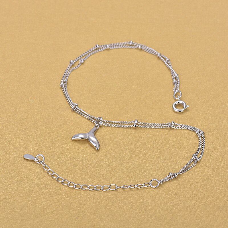 Korean Style 925 Sterling Silver Multi Layer Chain Anklets Fish Tail Charm Anklets Jewelry For