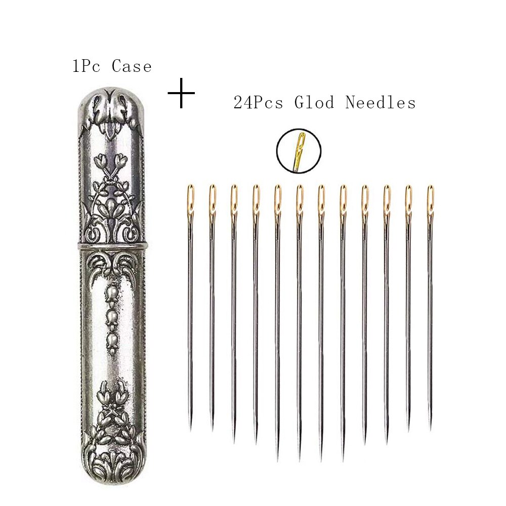 24pcs Self Threading Needles Household Sewing Needle Hand Needles Stitching Pins & Vintage Needle Case DIY Sewing Tools: gold