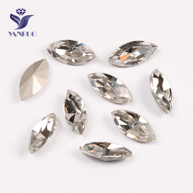 YANRUO 4200 All Sizes Crystal Clear Navette Glass Strass Point Back DIY Craft Gems Horse Eyes Rhinestones For Needlework: Without Claw / 4x8mm 45Pcs