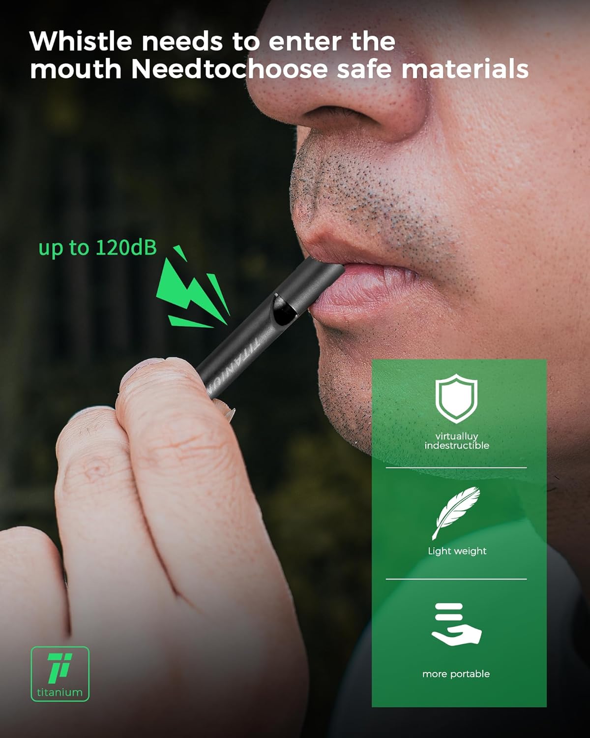 TISUR Titanium Emergency Whistle, Survival Safety Whistles for Coaches,Dog Training,Hiking, Life Saving-Loud up to 120db