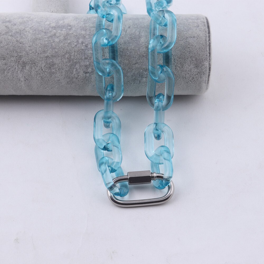 FishSheep-Collar transparente con hebilla para hombre y mujer, cadena, gargantilla, colgante acrílica de bloqueo, joyería Punk: clear light blue