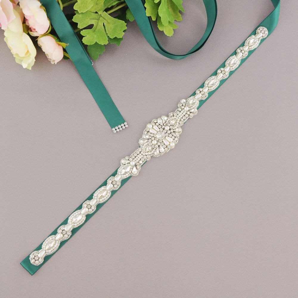 ZMS388 Rhinestone Belt Wedding Dress Belt Bridal Belt Wedding Accessories Mariage Sash Bridesmaid Belt Wedding Belt Women Belt: green