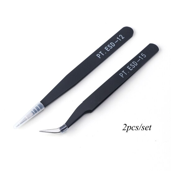 Zwarte Wenkbrauw Pincet Voor Wimper Extensions Straight + Gebogen Professionele Nail Art Lash Pincet Set Makeup Tools TRPTESD12/15: Straight Curved set