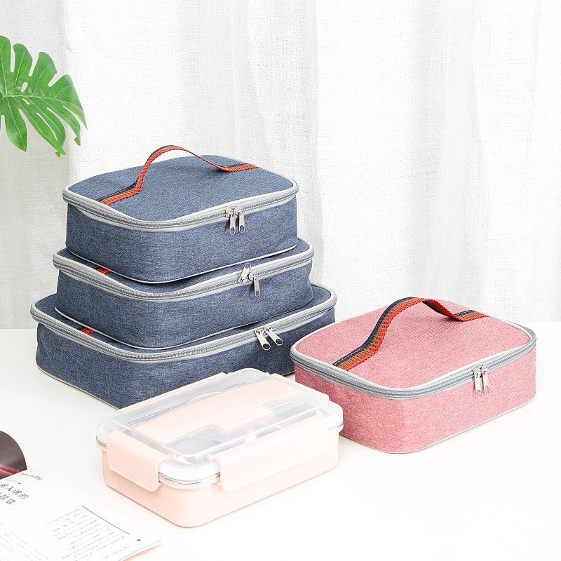 Functionele Cooler Bento Tas Thermische Voedsel Box Zak Vierkante Draagbare Geïsoleerde Aluminium Folie Oxford Canvas Lunch Tas Voor Vrouwen