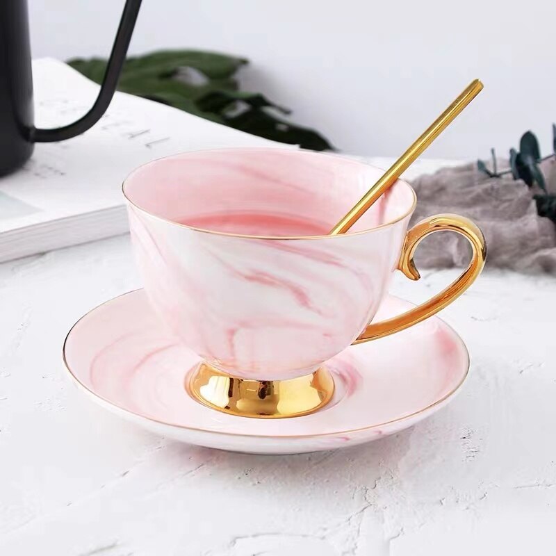 European luxury coffee cup and saucer set gold afternoon tea cup coffee cup milk cup home office marble ceramic cup