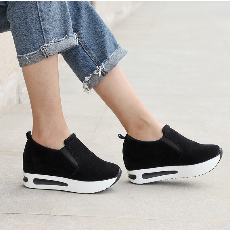 Lente Vrouwen Schoenen Platform Klimplanten Vrouwelijke Slip Op Mocassins Suède Elastische Band Naaien Casual Schoenen Dames Schoenen