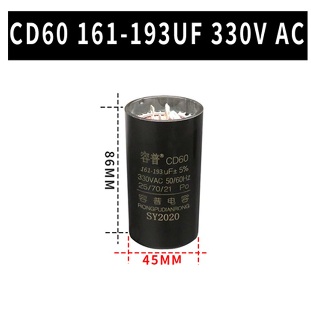 CD60 Motor Capacitor 145-175UF 161-193UF 189-227UF 216-259UF (plugs) AC330V 50/ 60HZ Fridge Compressor Start Capacitor: 161-193UF