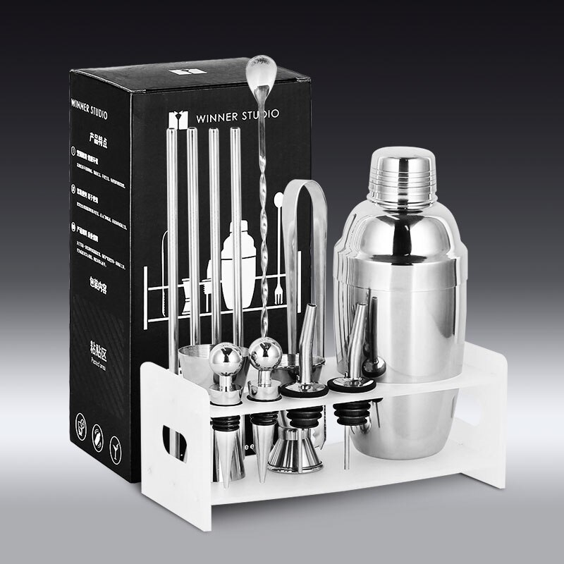 Cocktail Shaker Bar Set Plactic&amp;Wood Holder Stainless Steel Copper Plated Cocktail Shaker Bartender browserKit Bars Set Tools