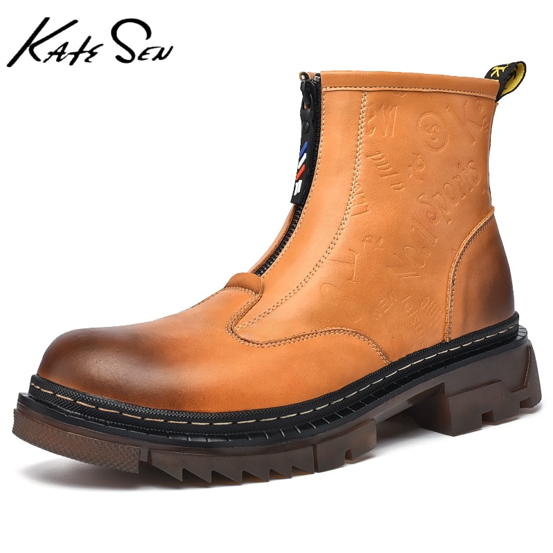 Vinter män kohud läder chelsea boots vintage brittiska causal martin boots utomhus vattentäta ankel boots stor storlek