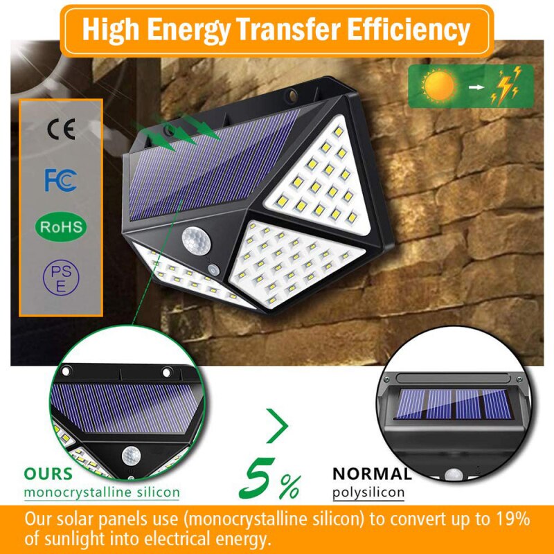 100 led solenergilampa utomhus led solcellslampa rörelsesensor solcellslampor solljus utomhus solenergi trädgårdslampa bakgårdslampa