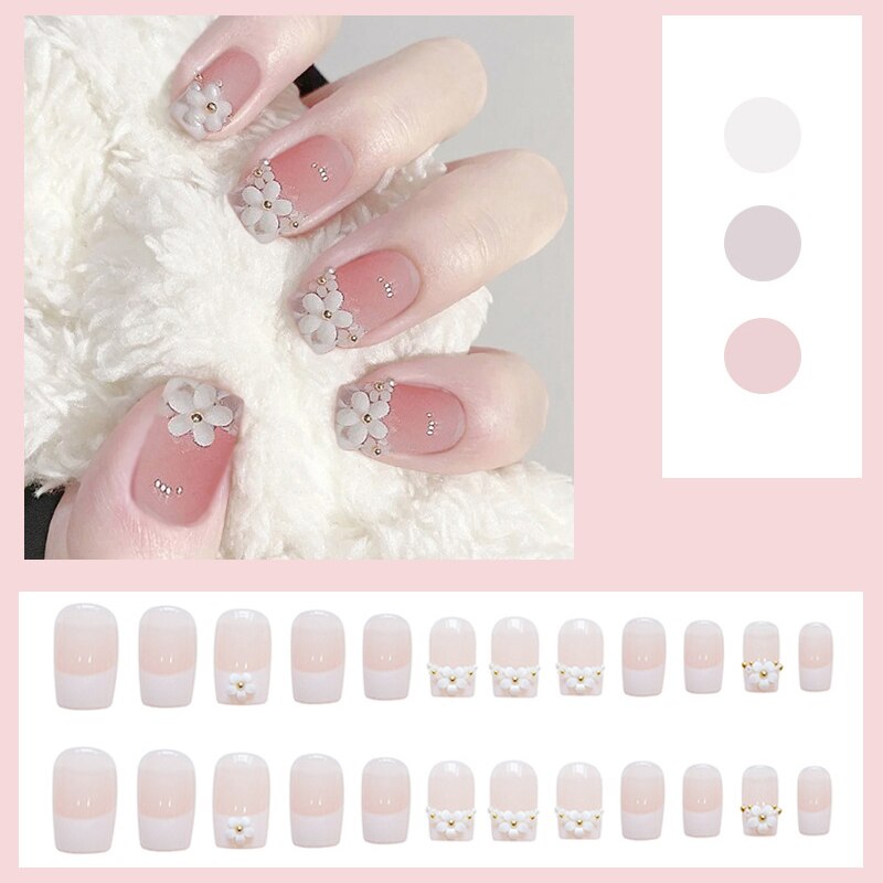 24 stk dekorerede falske presse negle fuld bor firkantet brud havfrue manicure patch aftagelig tryk på negle med design: P4