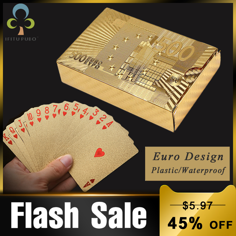 24K Gold Speelkaarten Poker Game Dek Euro Goudfolie Poker Set Plastic Magic Card Waterdicht Kaarten Magic gyh